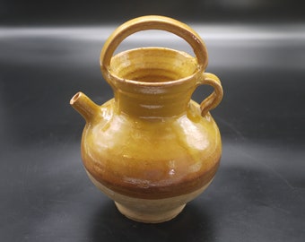 French Glazed Terracotta Wine Jug, Provence Pottery