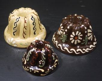Set of 3 French Vintage Small Ceramic Kouglof Molds