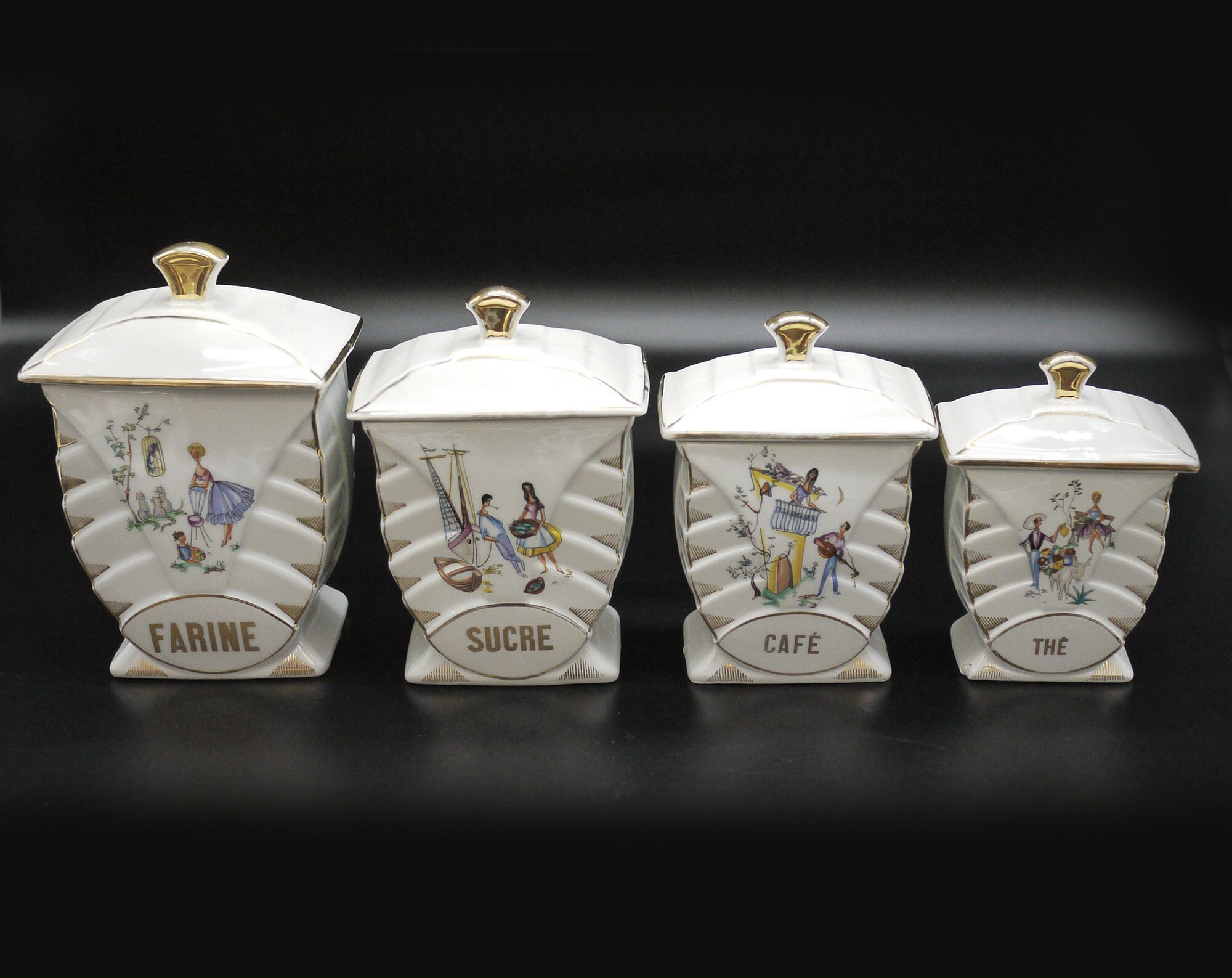 Limoges Porcelain Kitchen Canisters, S/4