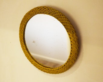 1960s French Woven Rattan Mirror