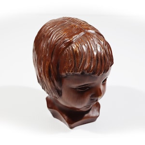 Vintage Bust of a Little Girl Brown Stone Child Head Statue, Desk