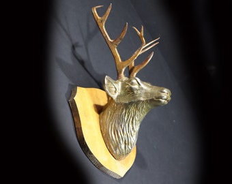Vintage Deer Head Sculpture, Rustic French Stag Trophy