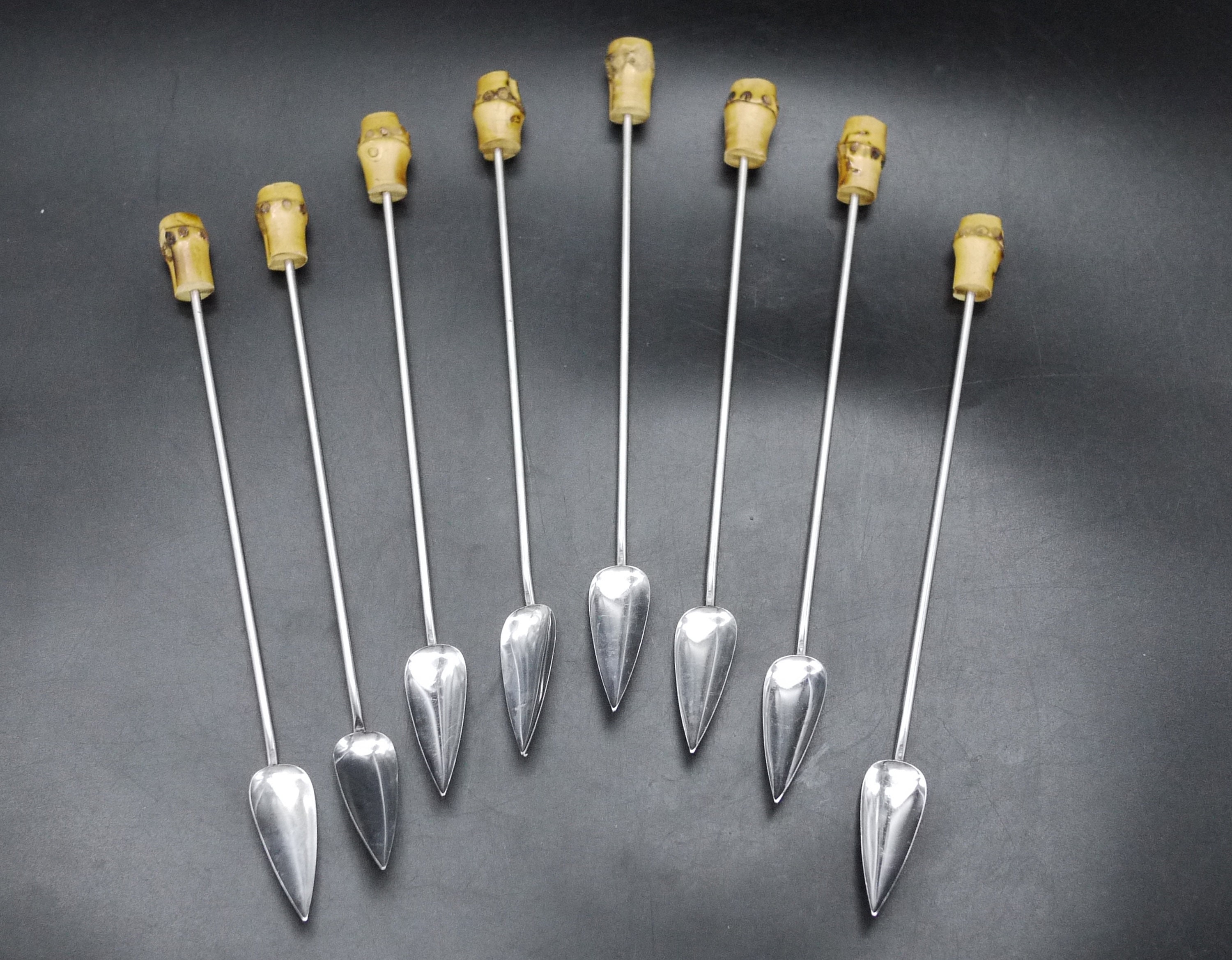 Vintage French Bamboo Long Bar Spoons, S/8