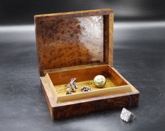 Art Deco Burl Wood Box for Desk Storage Jewelry Box