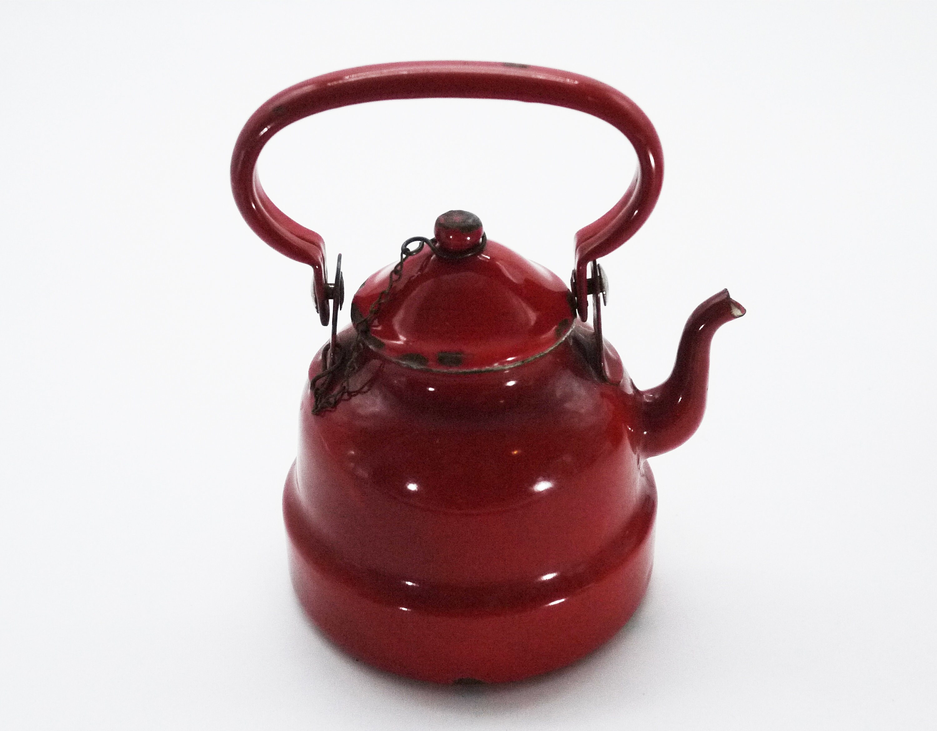 Small Teapots Bright Red Enamel, S/2