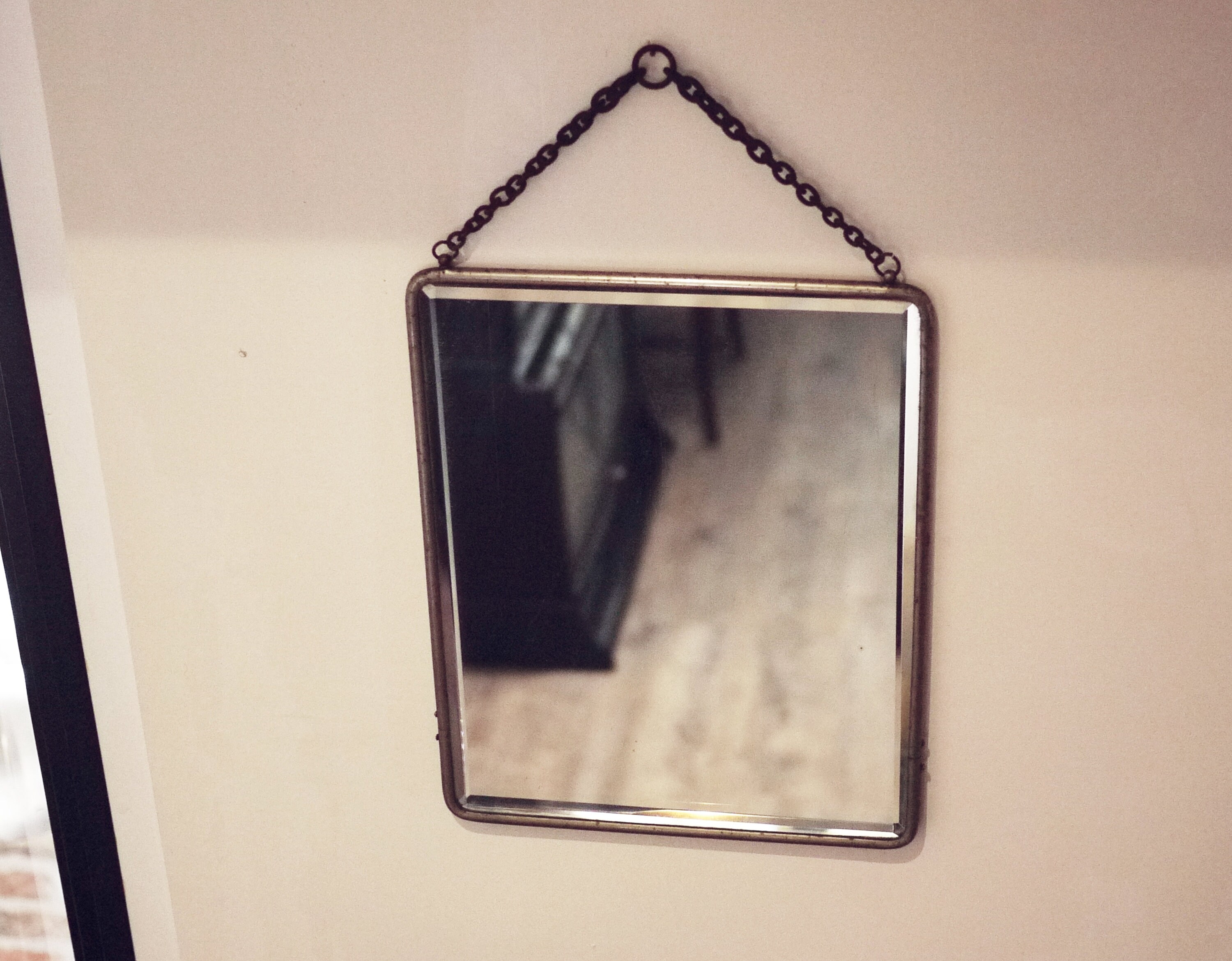 Antique French Barber Shop Beveled Wall Mirror
