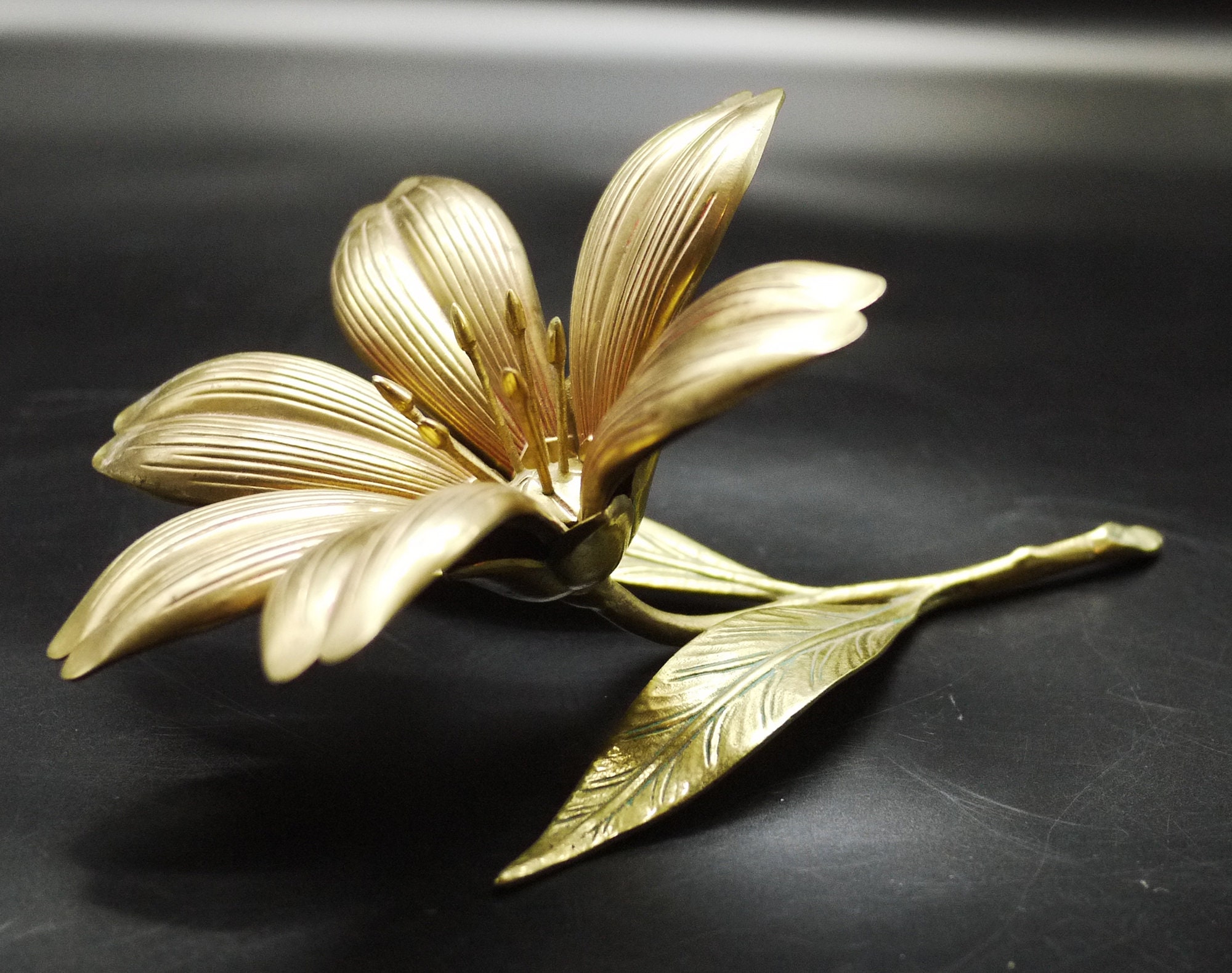 Vintage Flower Ashtray Gold Flower Petal Ashtray S. Agudo Style, Brass
