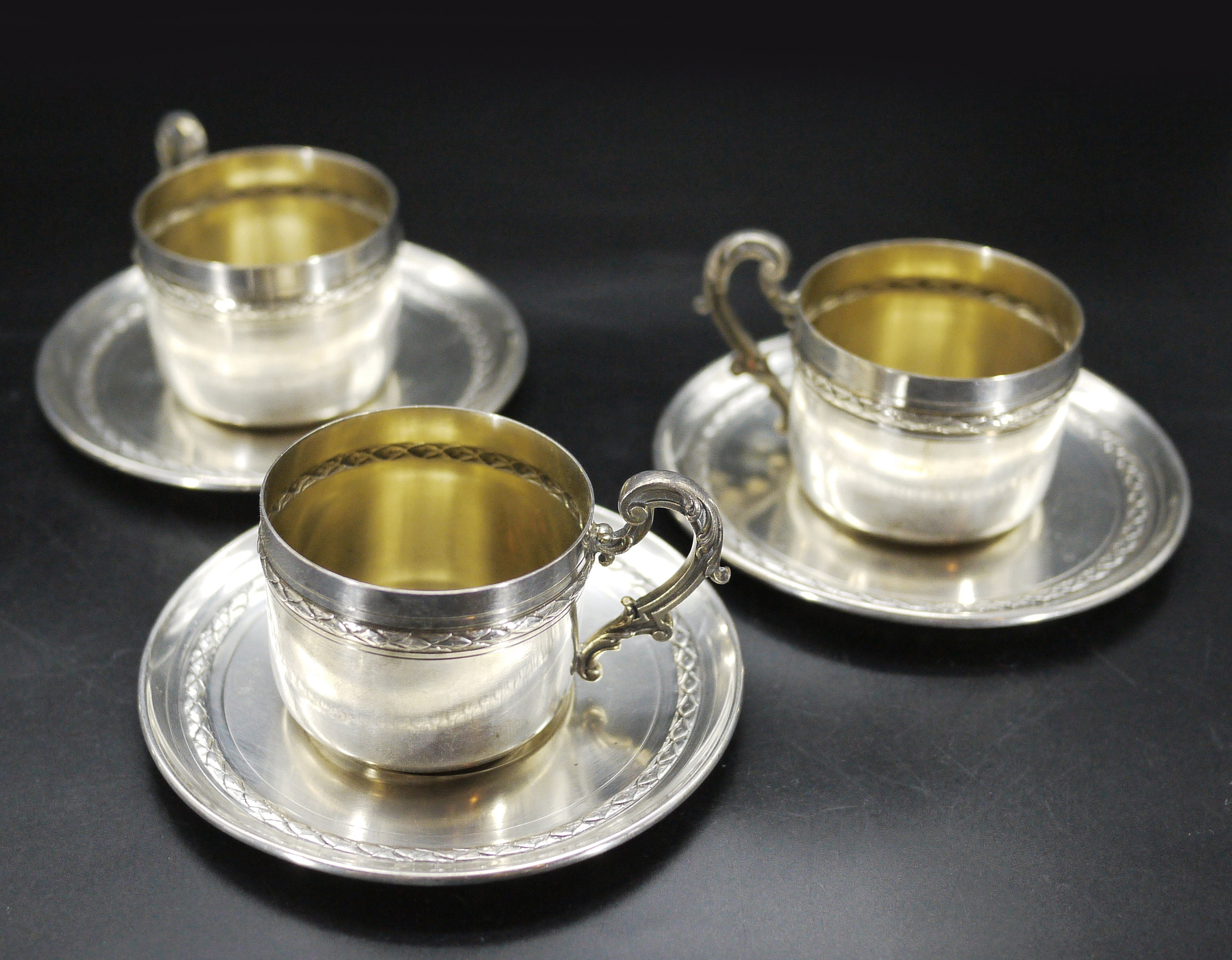 French Silver Plate Coffee Cups And Saucers Antique Set