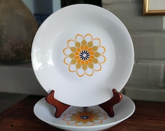 Vintage 70s Design White & Orange Soup Plate set of 2 in Porcelain