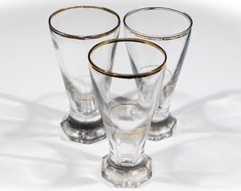 French Antique Pastis Glasses set of 3 Gold Rim Paris Bistro Drinking Glassware