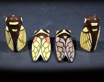 Set of French Ceramic Cicada set Small Wall Pockets and Shakers Vintage Provence Pottery