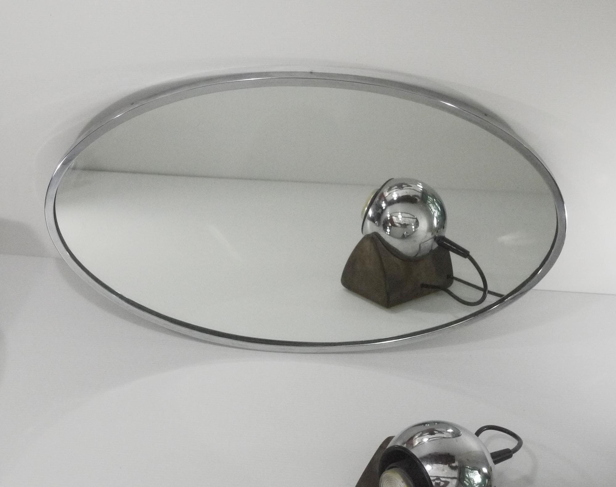Vintage Chrome Mirror with Large Oval Frame