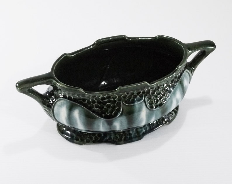 English Art Deco Jardiniere Green Majolica Glazed with Handles