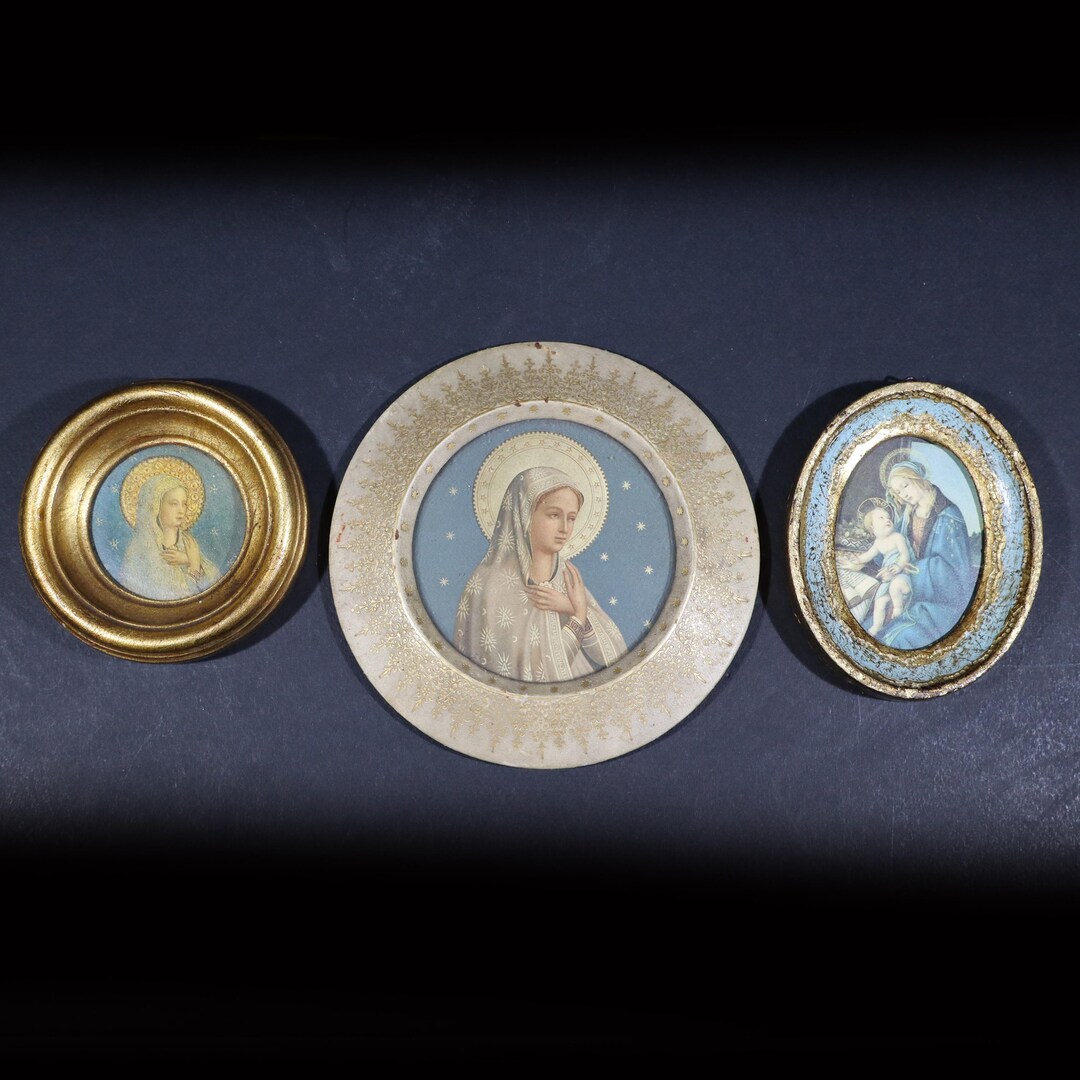 Set of 3 Religious Italian Icon Art Prints With Gilded Wood Frames ...