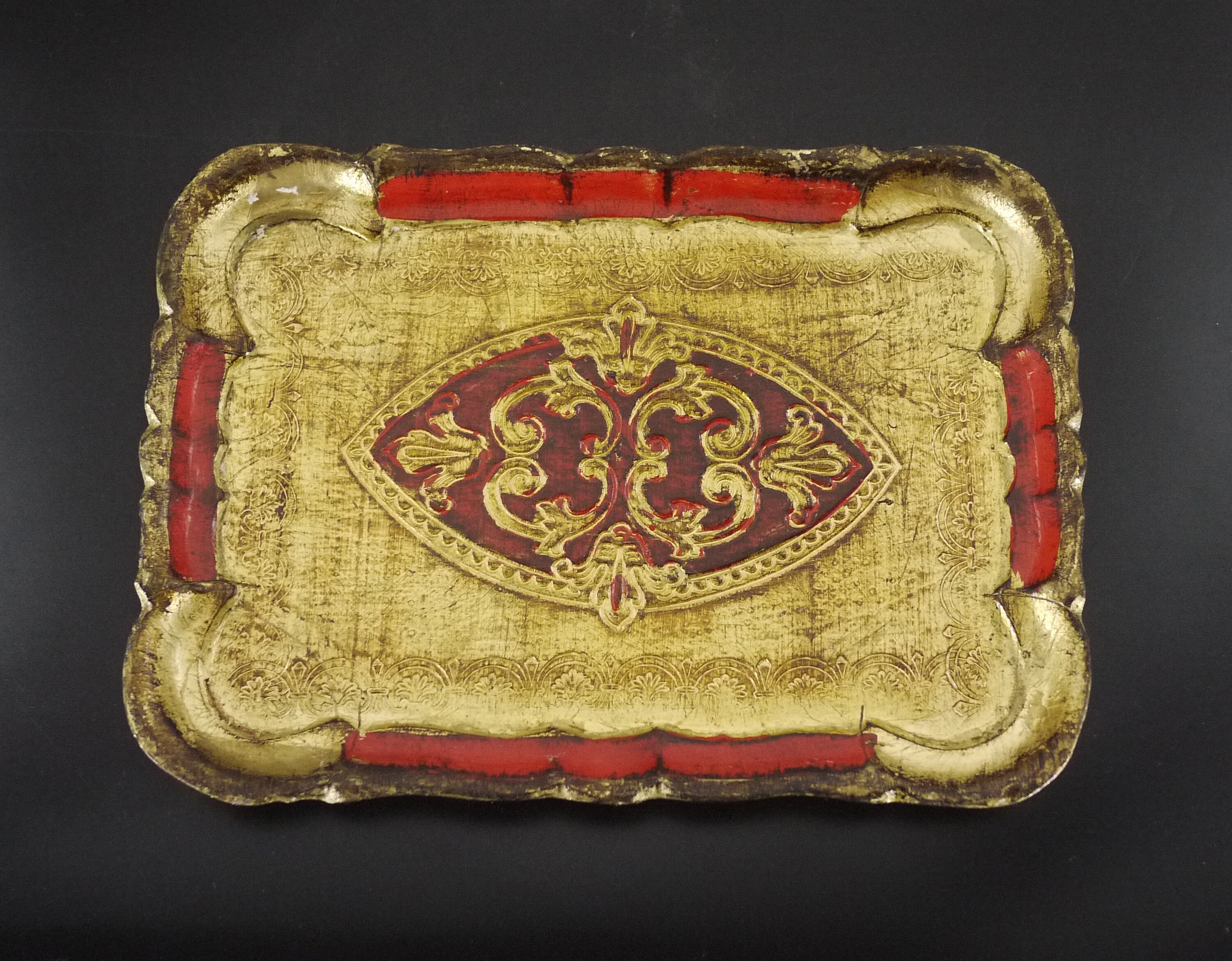 Italian Gold Gilt Painted Florentine Wood Tray