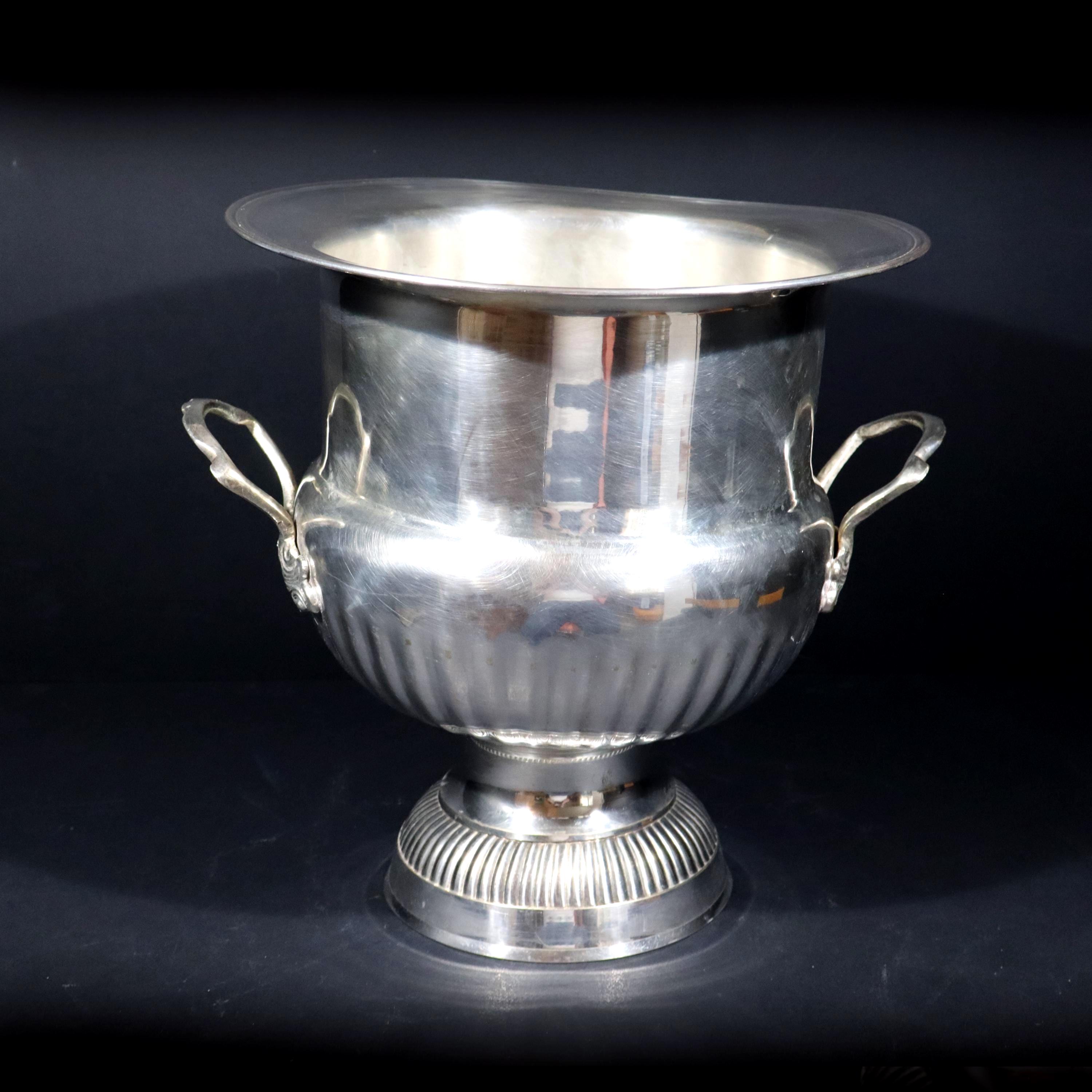 Large French Champagne Bath Vintage Silver Plate Pedestal 4 Bottle Champagne Cooler Ice Bucket