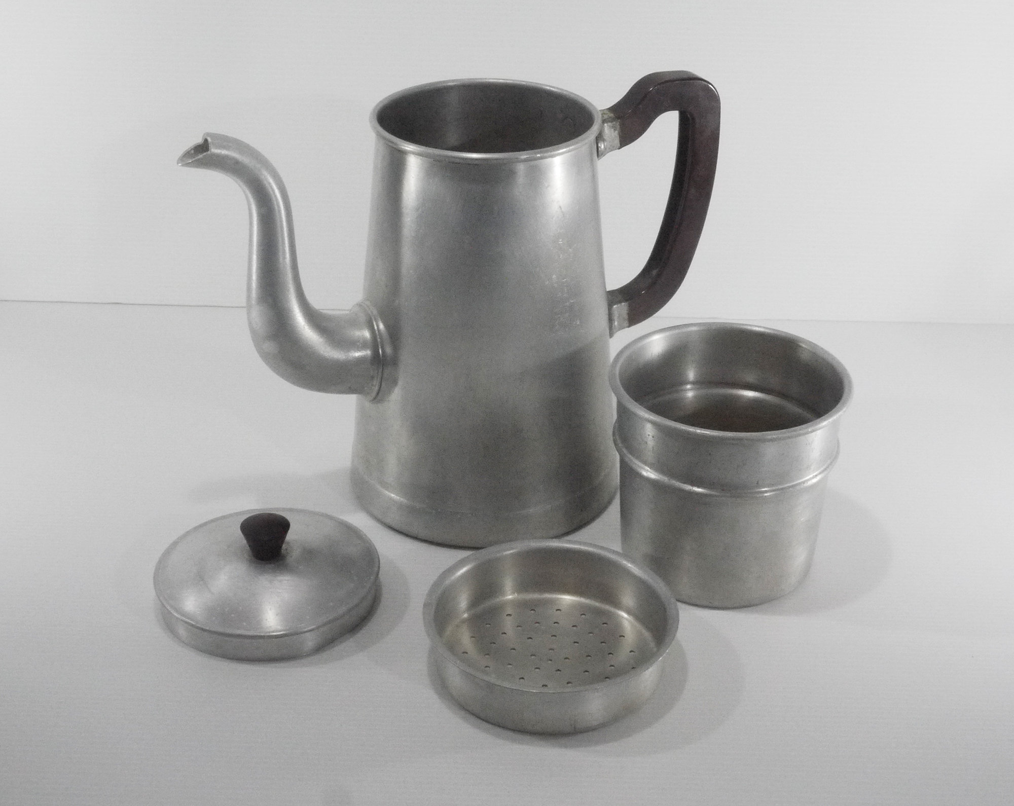 Vintage French Aluminium Coffee Pot with Bakelite Handle Tournus