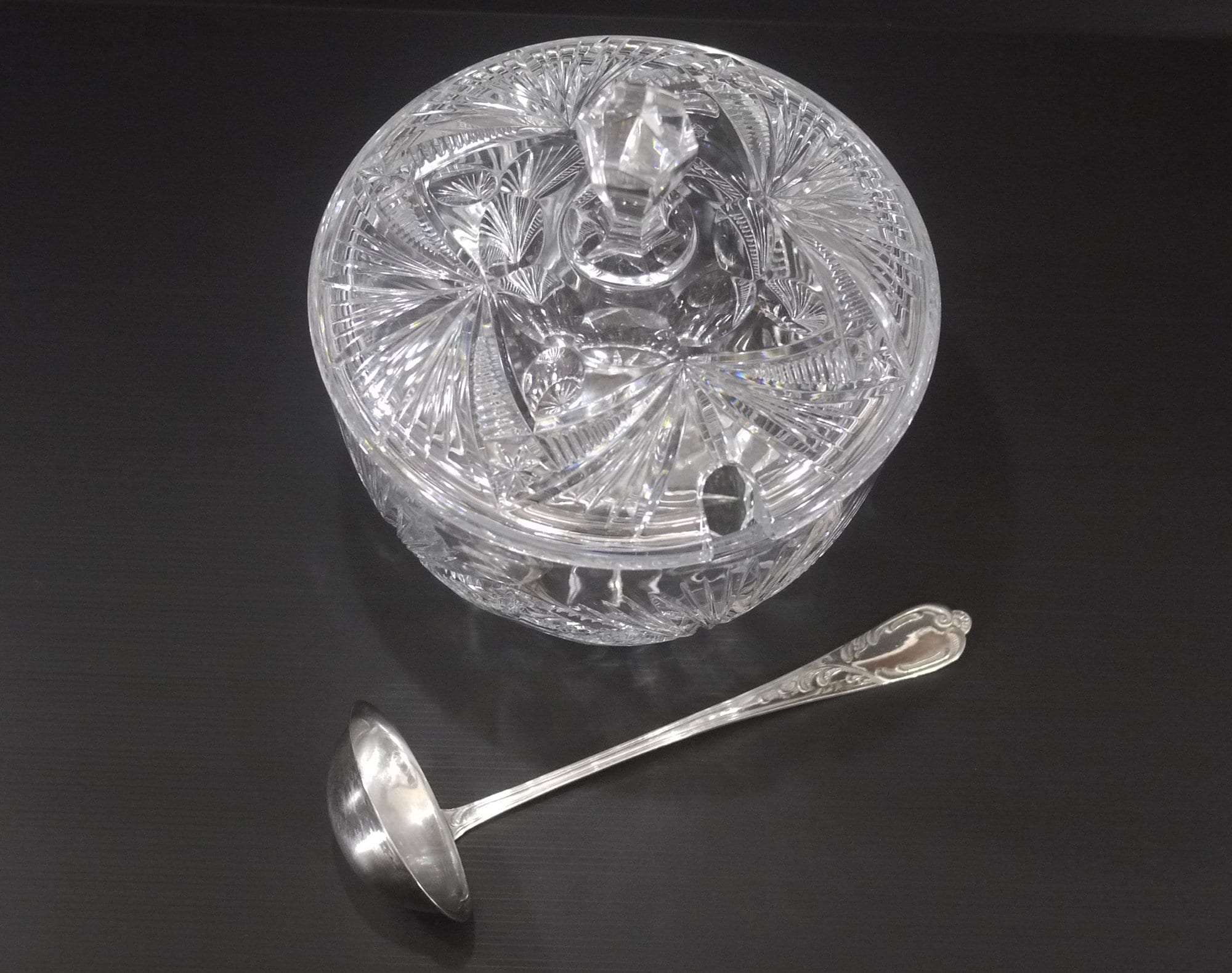 French Cut Crystal Punch Bowl with Lid Vintage Party Table Decor