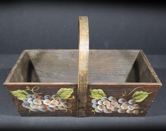 Antique Farmhouse Harvesting Basket French Rustic Wood Gardening Trug
