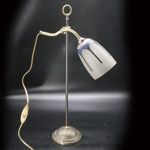 French Antique Desk Lamp with Frosted Glass Shade Art Deco Adjustable Bedside Light