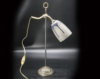 French Antique Desk Lamp with Frosted Glass Shade Art Deco Adjustable Bedside Light