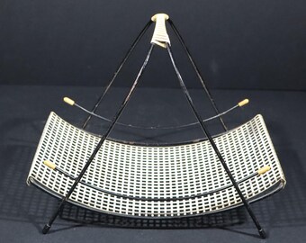 1950s Midcentury Perforated Metal Basket, French Postmodern Fruit Basket Centerpiece