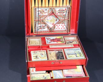 Antique French Games Box Compendium, Dexterity Puzzles, French Board Games