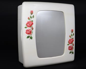 Vintage French Bathroom Cabinet White Plastic Medicine Wall Cabinet with Mirror
