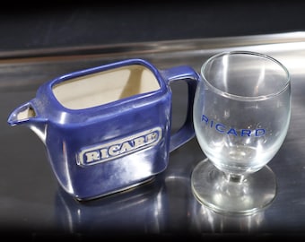 French Ricard Pitcher and Shot Glass Vintage Drink set for One Person