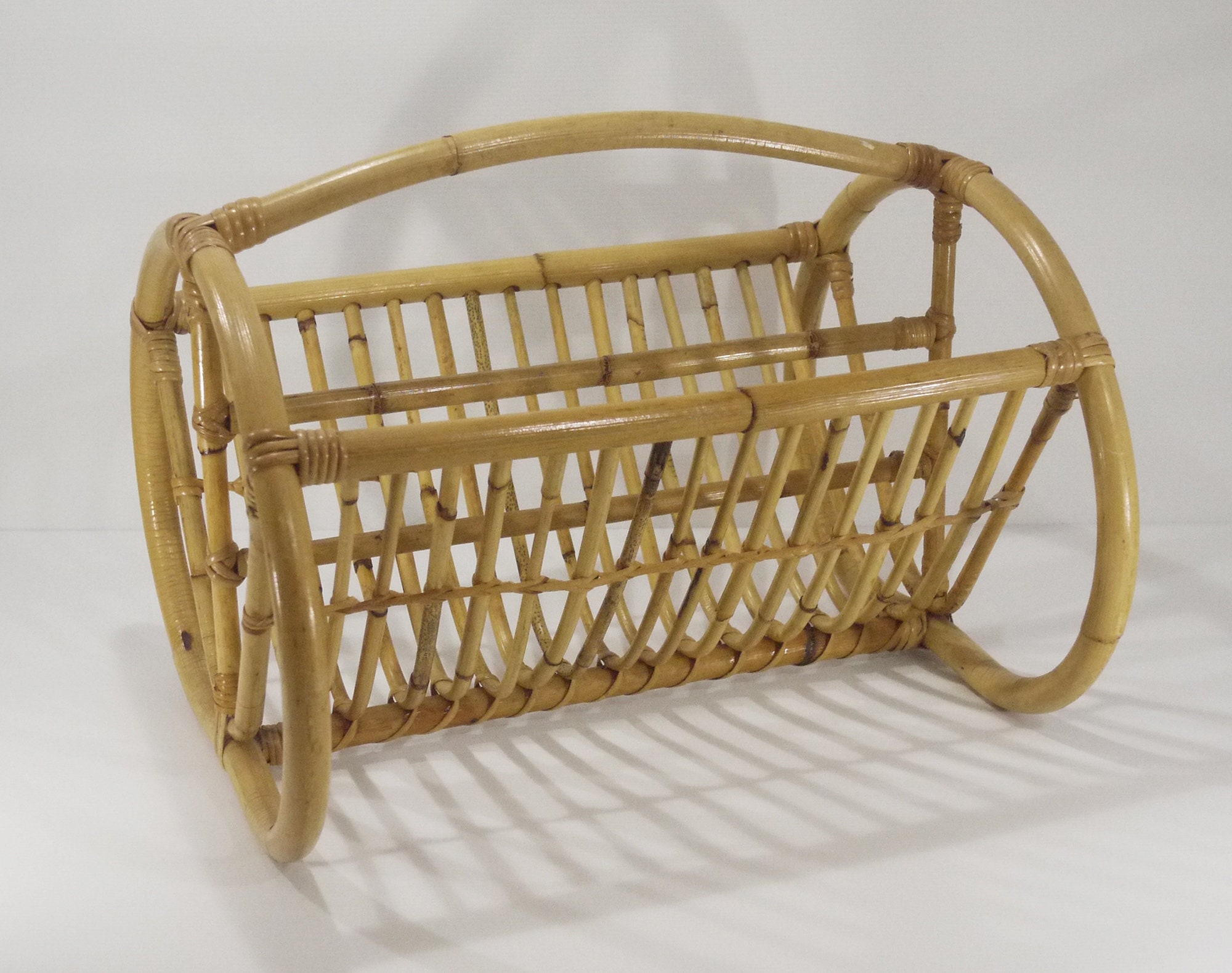 Storage & Organization Boxes & Bins large bamboo newspaper stand 1960s