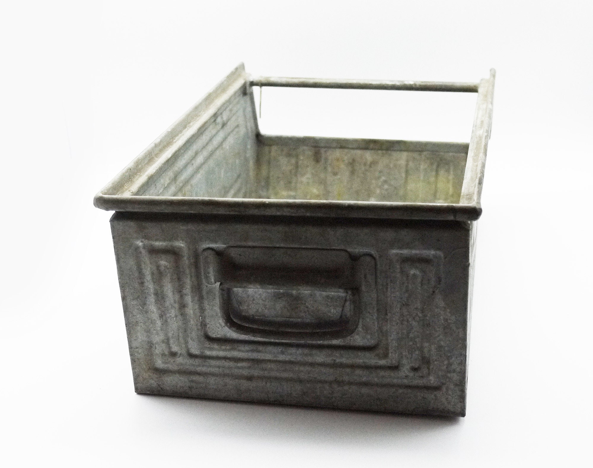 Vintage French ZInc Storage Bin, Galvanized Metal Large Stackable Bin