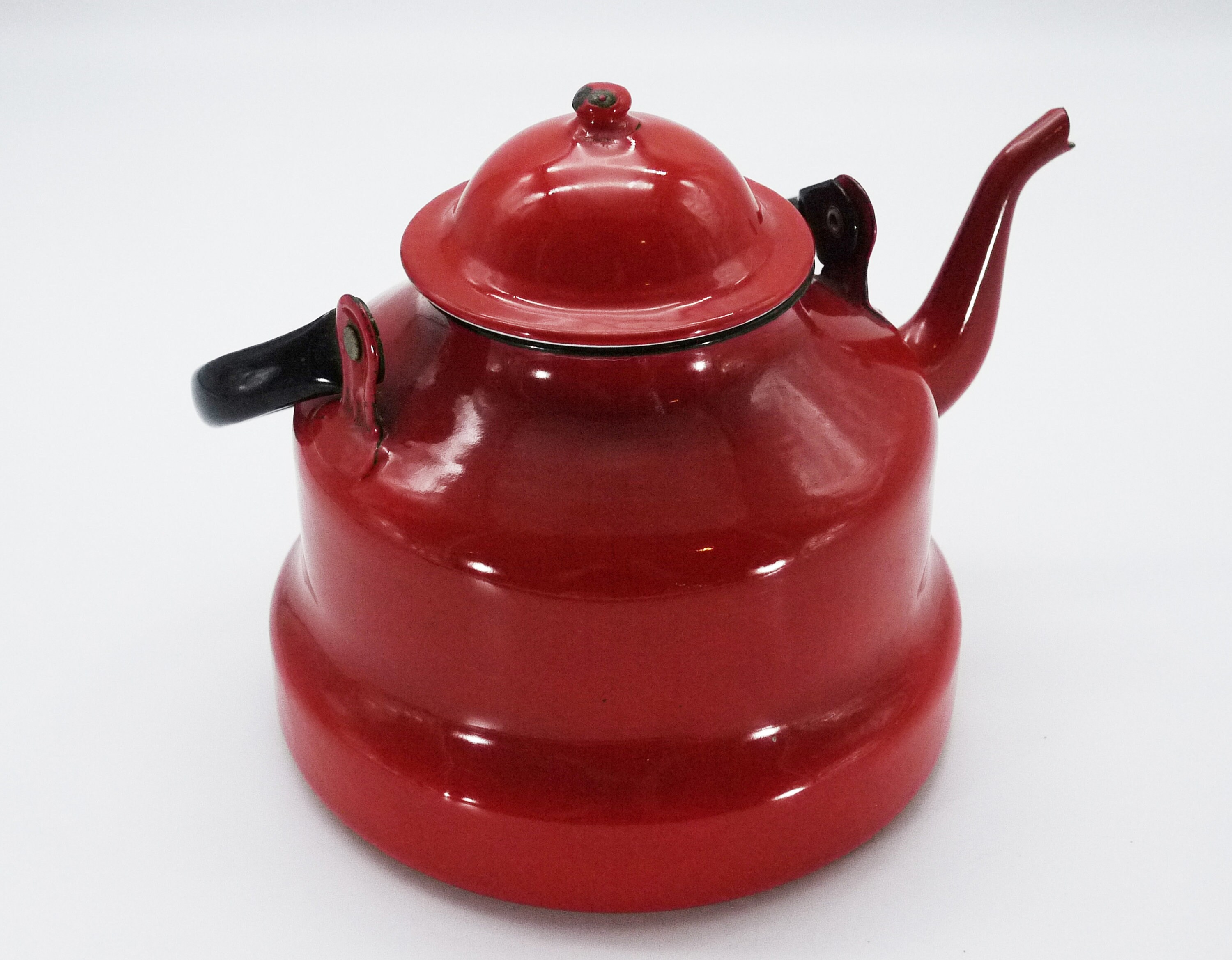 French Red Enamel Large Tea Kettle