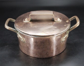 Antique French Solid Copper Casserole Dish