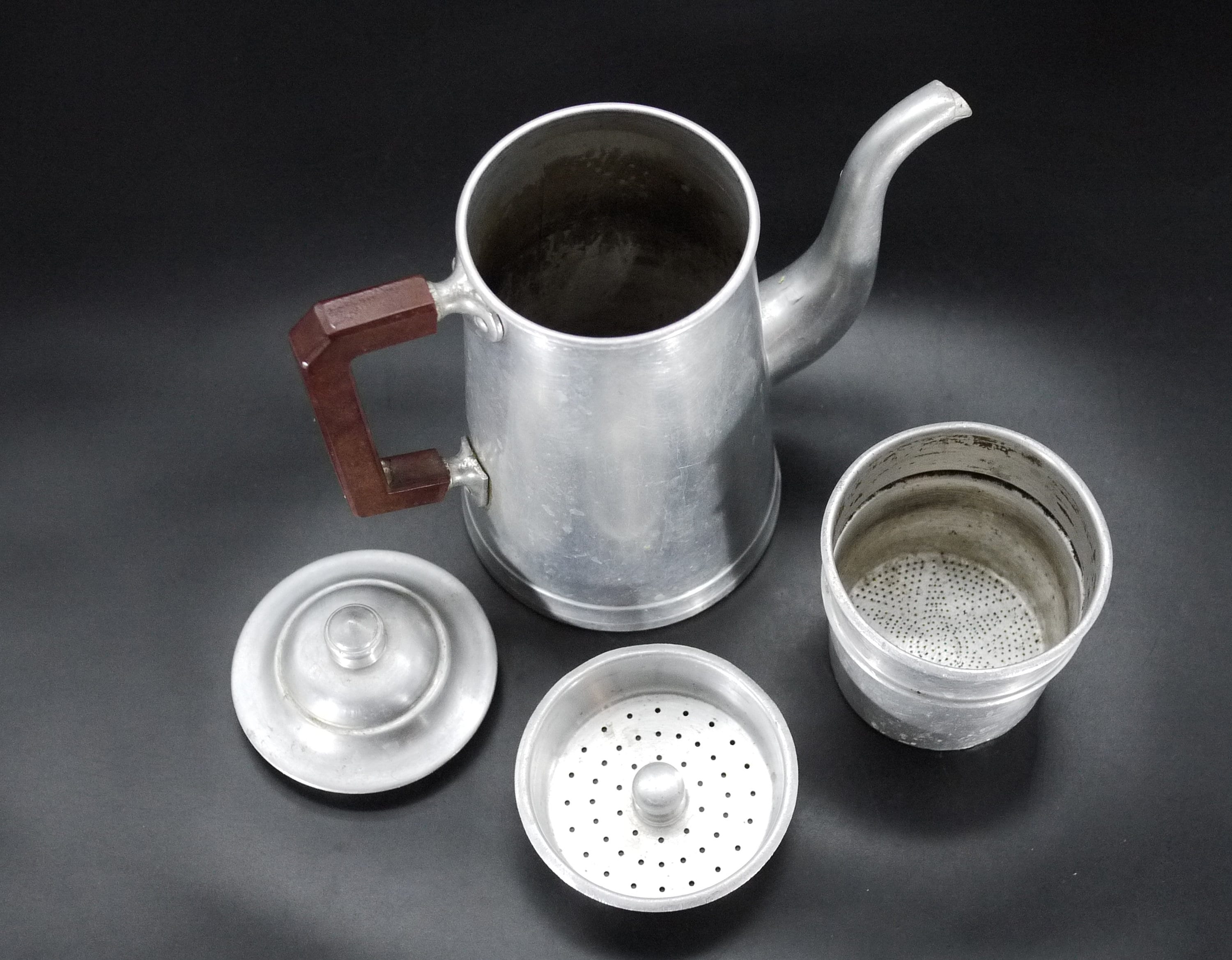 French Aluminium Coffee Pot with Bakelite Handle Tournus