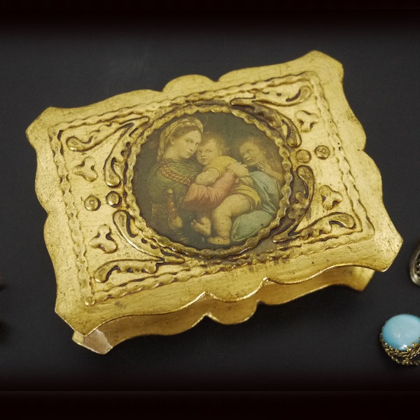 Italian Florentine Box with Madonna of the Chair by Raphael