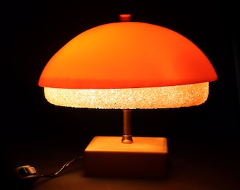 Vintage 70s Mushroom Table Lamp Small Orange Acrylic - Retro Home Decor