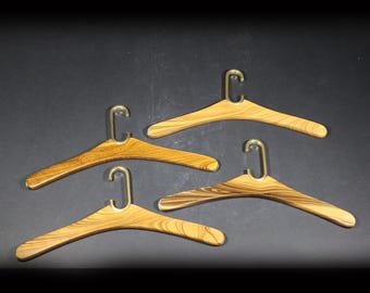 Set of 4 Cloth Hangers Vintage Wood and Brass 70s Display Hangers Hallway Furniture and Storage