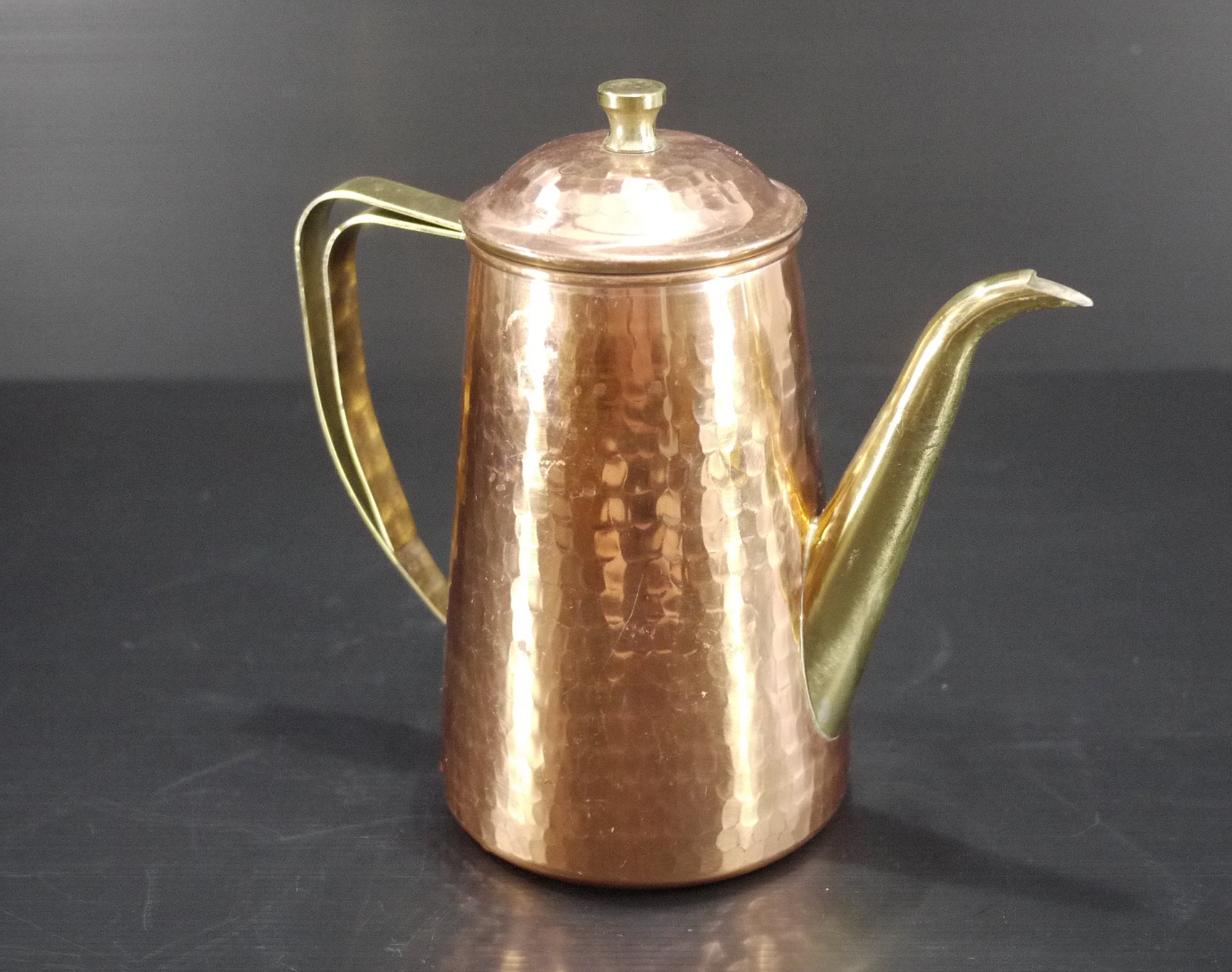 French Copper Coffee Pot with Brass Handle Rustic Kitchen Decor