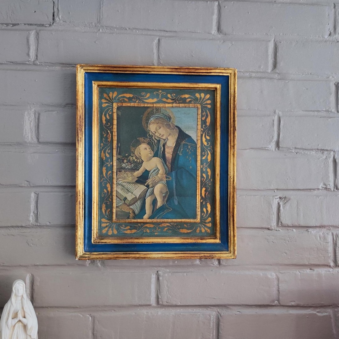 Vintage Botticelli Madonna of the Book Art Print in Large Gilded Wood ...