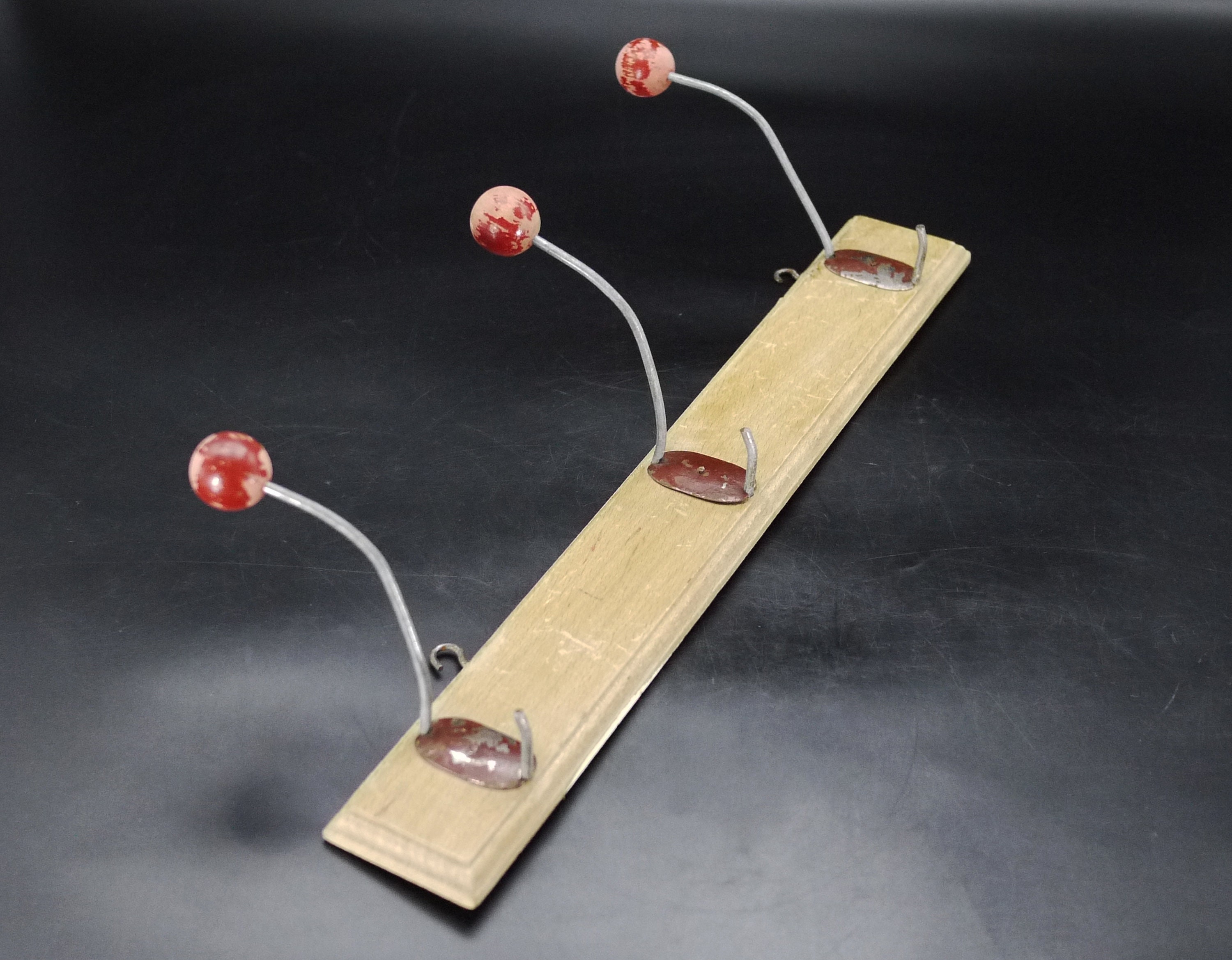 1950S French Wood Ball Coat Hooks