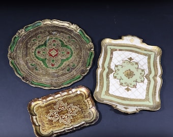 Vintage Florentine Trays Italian Decorative Hand Painted Drinks Trays set of 3