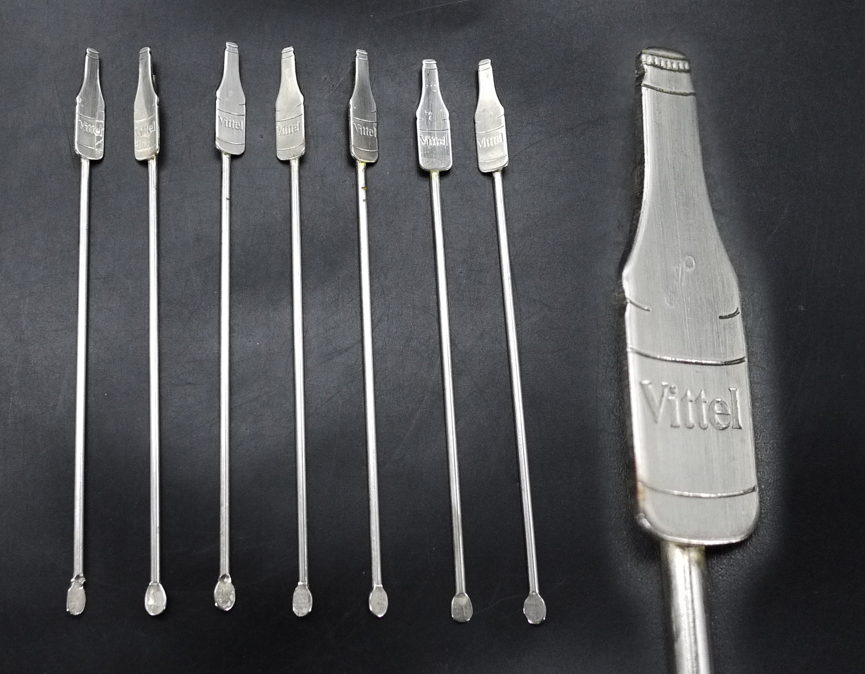 Vintage Chrome Cocktail Swizzle Sticks Vittel Advertising