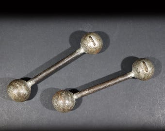 Vintage Cast Iron Dumbbell Hand Weights Pair French Small Dumbbells, Sport Kids Room