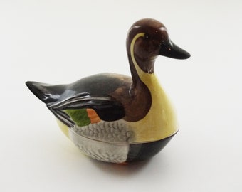 Majolica Pintail Duck Tureen Vintage Ceramic Pâté Dish Michel Caugant Rustic Kitchen