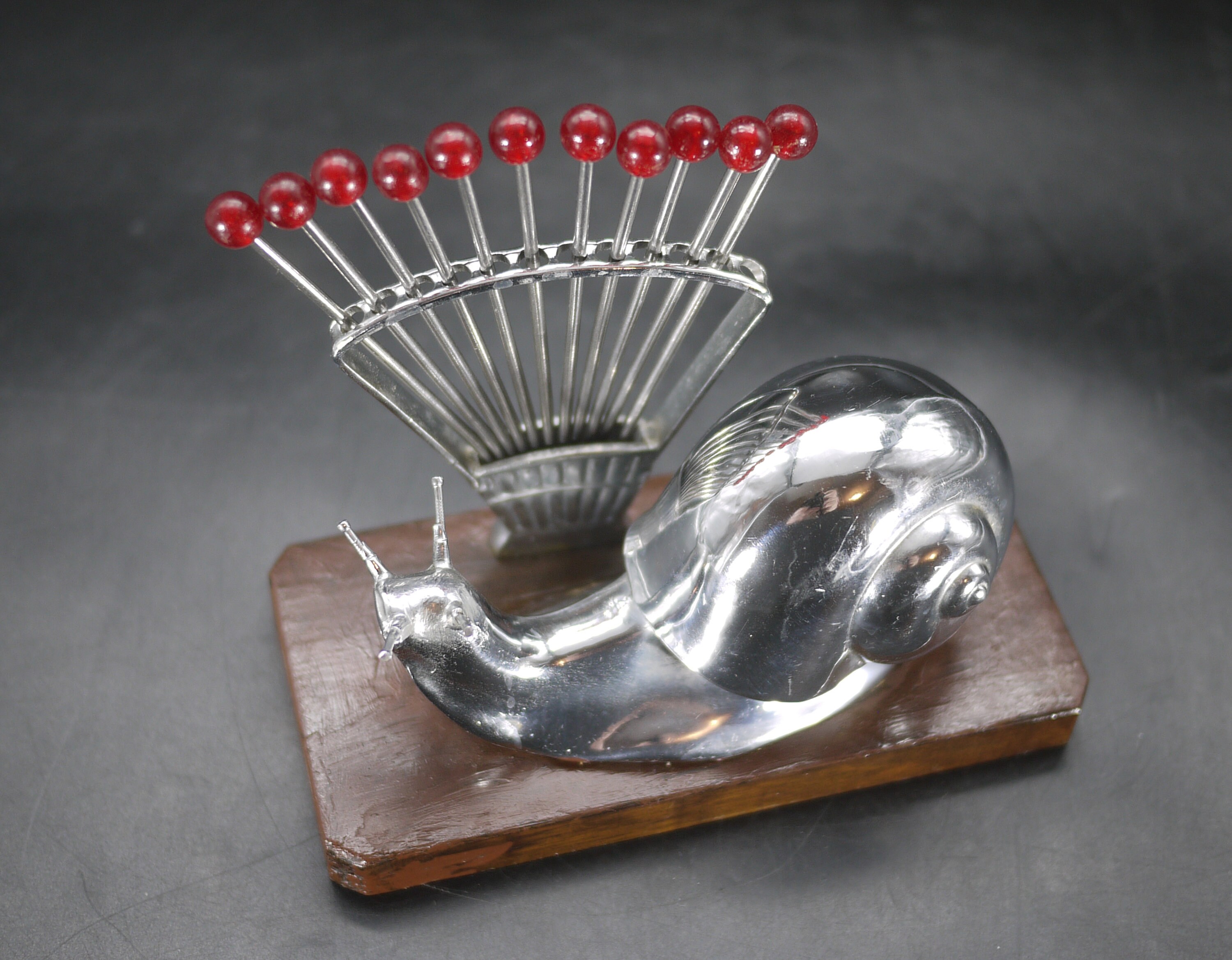 French Art Deco Chrome Snail Cocktail Stick Set