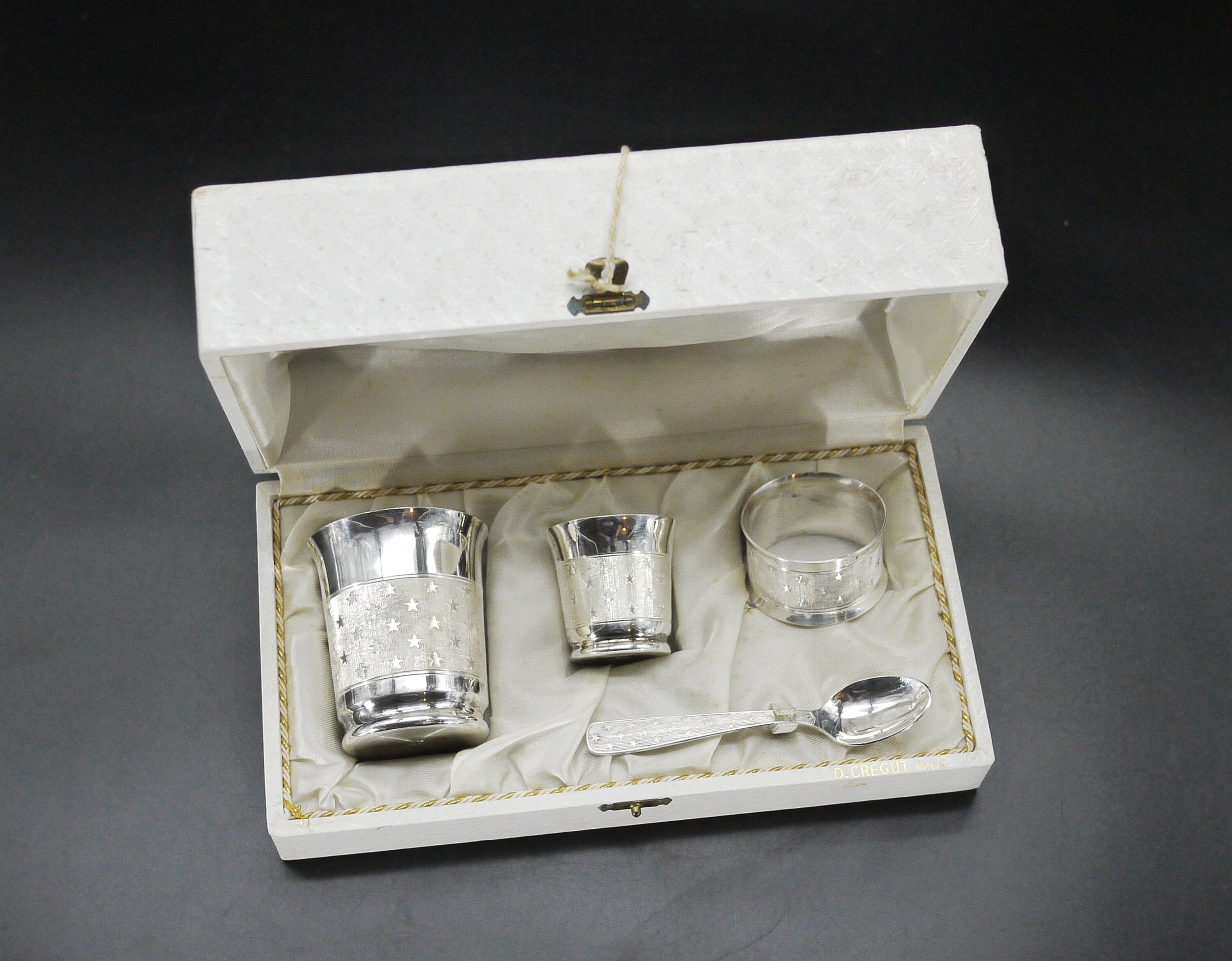 Vintage French Silver Plated Christening Gift Set in Box