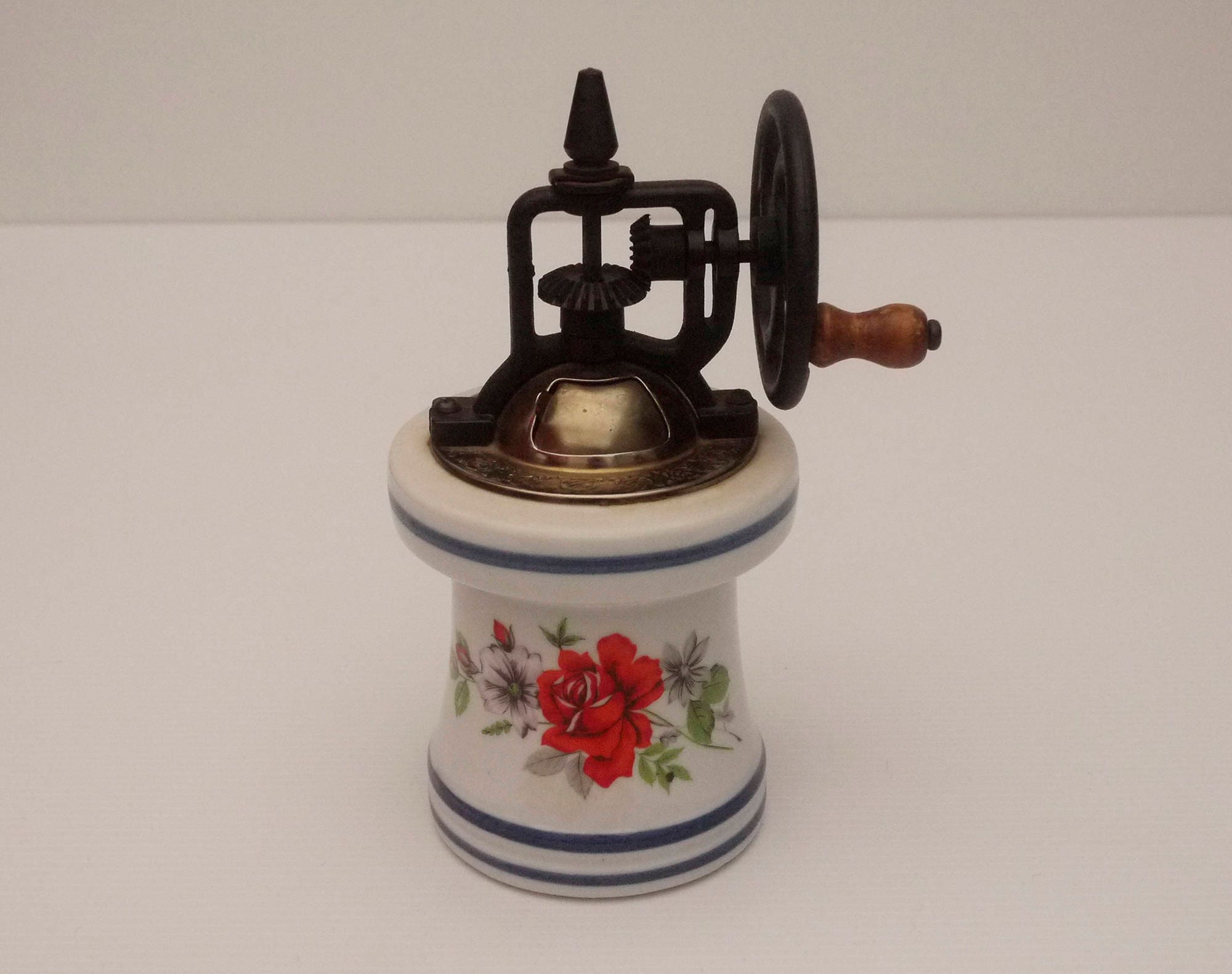 French Ceramic Pepper Mill Red Rose Pattern