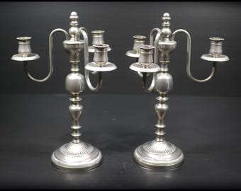 Vintage French Silver Pewter Candelabra Pair – Elegant Tall Candle Holders