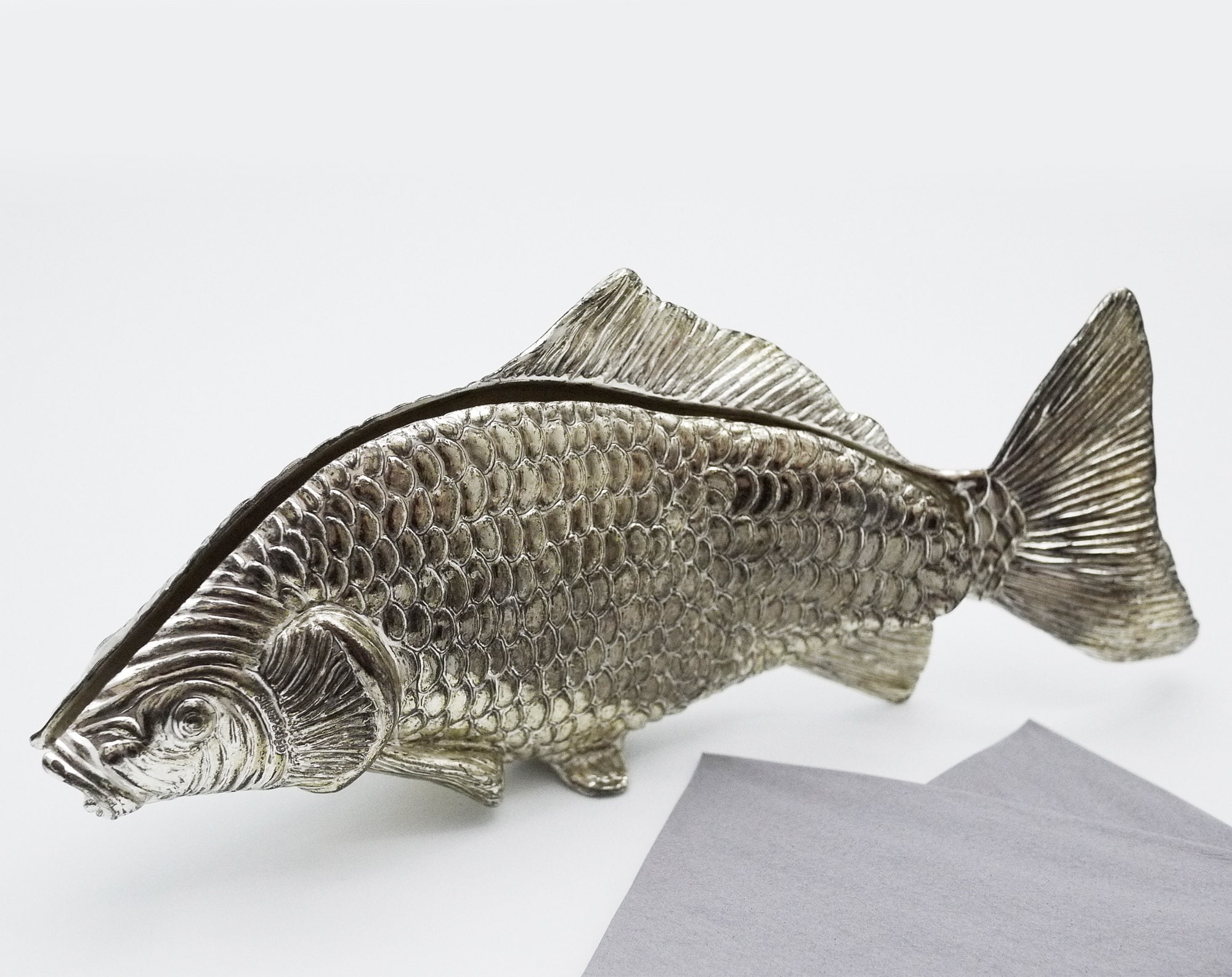 Vintage Silver Koi Fish Letter Holder, Napkin Holder