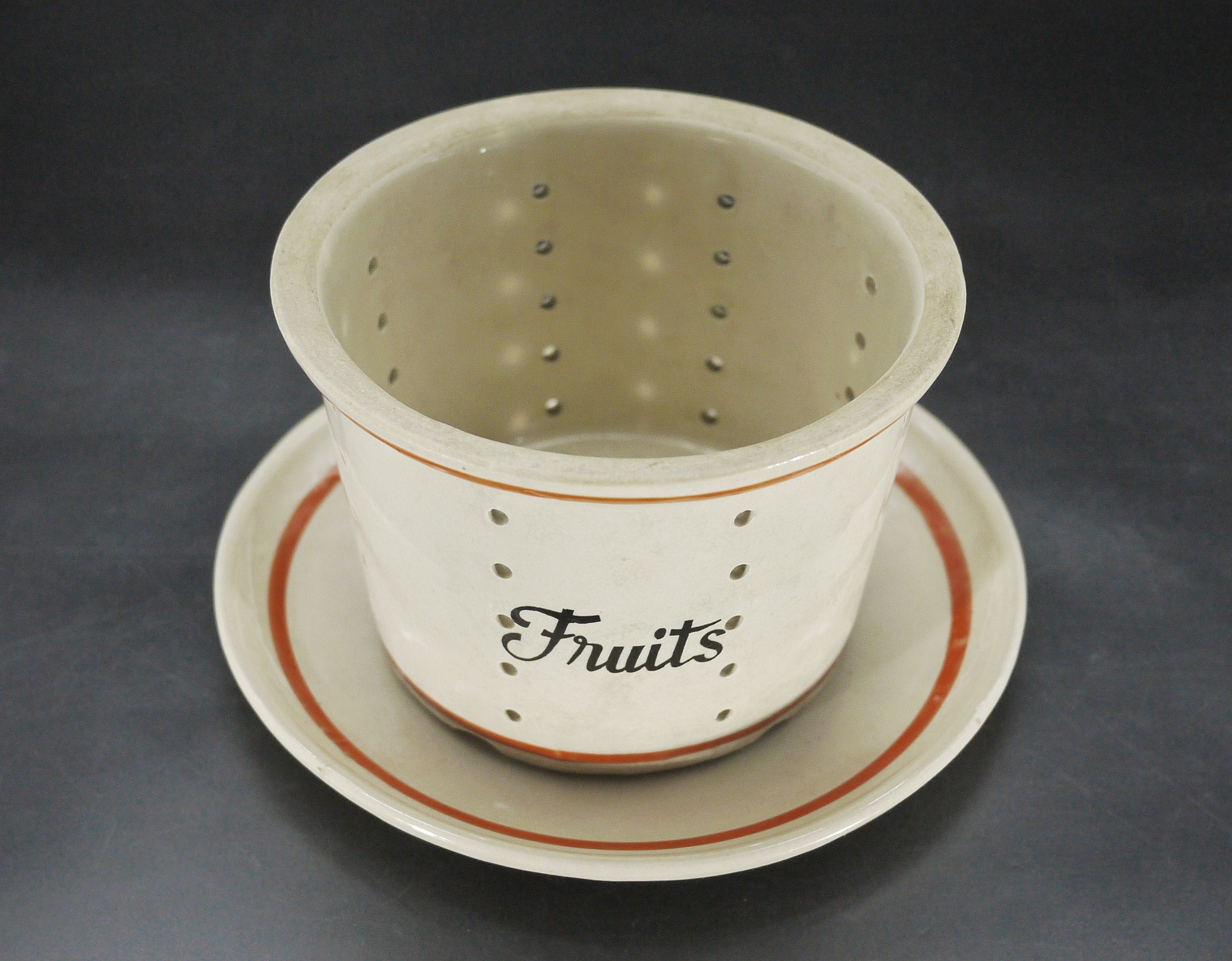 Vintage French Stoneware Cheese Strainer & Plate